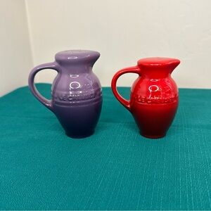 Le Creuset Mismatched Ombre Red  & Purple Salt & Pepper Shakers Handle Jug Style